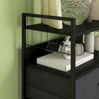 Cassettiera 5 Cassetti Moderna in Tessuto non Tessuto, Acciaio e MDF, 58x30x120 cm, Nera