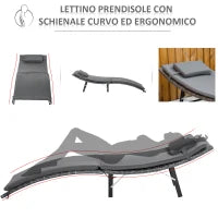 Lettini Prendisole Richiudibili con Cuscini Rimovibili e Tavolino Pieghevole, Set 3 Pz in Rattan, Grigio