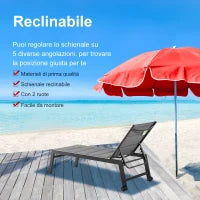 Sdraio da Giardino Reclinabile su 5 Livelli Rivestimento Imbottito, Alluminio e Texteline, 72x168x102cm Grigio