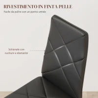 Set di 2 Sedie da Pranzo Moderne con Schienale Alto in Finta Pelle e Acciaio, 41x50x97 cm, Nero