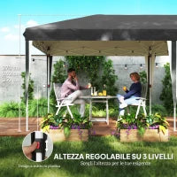 Gazebo 3x6 m per 12-18 Persone ad Altezza Regolabile con Fori di Drenaggio, in Metallo e Tessuto Oxford Grigio