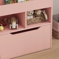 Piccola Libreria per Bambini con Ripiani e Cassetto in MDF, 60x29.9x90cm, Rosa