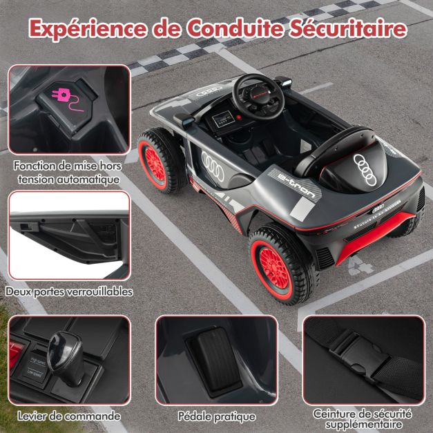 Veicolo elettrico per auto da corsa con licenza, alimentato da batteria da 12 Volt, telecomando, luci a LED, 4 molle di sospensione per bambini, grigio 20_0009678