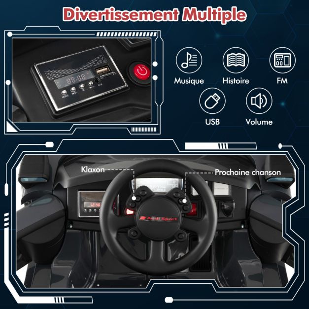 Veicolo elettrico per auto da corsa con licenza, alimentato da batteria da 12 Volt, telecomando, luci a LED, 4 molle di sospensione per bambini, grigio 20_0009678