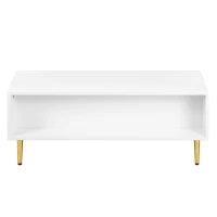 Tavolino da Salotto Moderno con 2 Cassetti e Design a Righe Verticali, 100x50x40 cm - Tavolino da Divano, Bianco+Oro