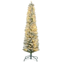 Albero di Natale Innevato con 329 Rami e Luci LED Bianche, in Plastica e Metallo, Ø52x180 cm, Verde