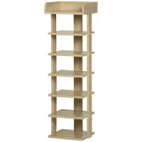 Mobile Scarpiera per Ingresso in Legno, Scaffale per 6 Scarpe con Ripiano Porta Oggetti, 32x30x104cm, Rovere