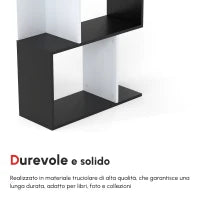 Mobile Libreria in Legno a 5 Ripiani con Divisorio, 60x24x184.5 cm, Bianco e Nero