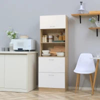 Buffet da Cucina Armadio Multi Conservazione con 2 Cassetti, 1 Armadio, Ampio Piano, 60 x 38 x 168 cm, MDF Bianco
