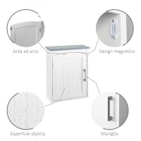 kleankin Mobile Pensile Bagno a un'Anta con Mensola Regolabile, 41x18.5x52cm, Bianco e Grigio