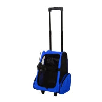 Trasportino Zaino 2 in 1 per Cani e Gatti con Tasche Laterali, Maniglia Telescopica e Ruote, 42x25x55cm, Azzurro