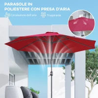 Ombrellone da Giardino 3x2.5 m Inclinabile con Palo Smontabile, in Metallo e Poliestere Rosso Scuro