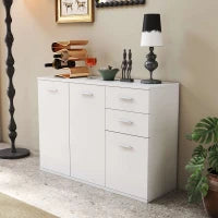 Credenza Soggiorno con 3 Armadietti e 2 Cassetti, Madia Soggiorno Moderna Salvaspazio con Ripiano Regolabile in Legno, 106x35x76 cm, Bianco