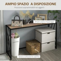 Tavolo Consolle da Ingresso in Stile Industriale, Mobile Vintage in Acciaio e Legno, 120x35x75cm, Marrone