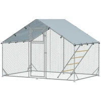 Recinto per Galline da 6m² per 6-8 Animali con Tetto Impermeabile, Mangiatoia e Posatoio, 3x2x1.9m, Argento