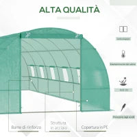 Serra da Giardino con Porta Avvolgibile e 12 Finestre in Acciaio e PE, 8×3×2m, Verde