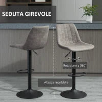 Set 2 Sgabelli da Bar con Schienale, Poggiapiedi e Altezza Regolabile Stile Industriale, Grigio