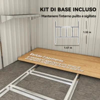 Capanno Attrezzi in Metallo 1.5x2m con Base, Porta Scorrevole e Tetto Inclinato, Grigio Chiaro