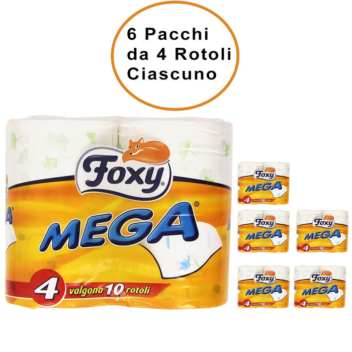 Foxy carta igienica mega 2 veli decorata 6 confezioni da 4 maxi rotoli ciascuno