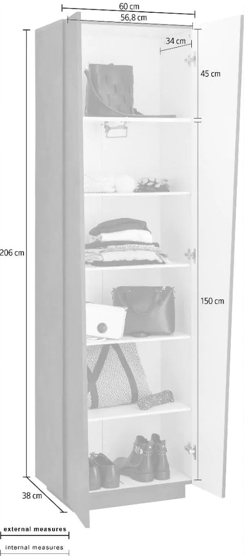  Armadio di design, 2 ante battenti, 5 ripiani, colore Ardesia, ZTC26409107