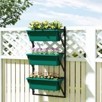 Fioriera da Esterno Verticale e 3 Vasi per Piante in Plastica con Fori di Drenaggio, 56x42x100 cm, Verde