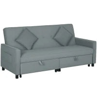 Divano Letto 3 Posti Clic Clac con Schienale Reclinabile e 2 Cuscini, 196x90x89 cm, Grigio
