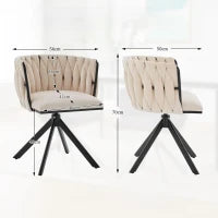 Set da 2 Sedie Girevoli a 180° con Supporto Lombare Ergonomico e Rivestimento Effetto Velluto, 56x50x70 cm, Avorio