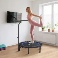 Trampolino Fitness Pieghevole Ø102 cm con Manubrio Regolabile, Struttura in Acciaio, Blu e Nero