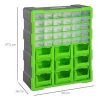 DURHAND Cassettiera Box Porta Minuteria per Officina con 30 Cassetti e 9 Scatole Grandi in Plastica 38 x 16 x 47.5cm