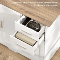 Credenza Moderna in Legno con 2 Cassetti e 2 Armadietti, 100x40x78 cm, Bianco e color Legno