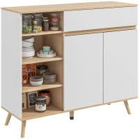Mobile Buffet da Stoccaggio Cucina Stile Scandinavo 1 Mobile Doppio a Ante 1 Cassetto e 4 Nicchie Ripiani Regolabili, Bianco