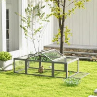 Pawhut Recinto per Animali da Esterno con Tetto Apribile in Legno di Pino, 180cm x 90cm x 48cm, Grigio