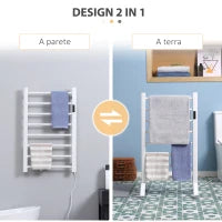 Scaldasalviette Elettrico a 8 Barre con Timer e Controllo Temperatura, 50x45x80 cm, Bianco