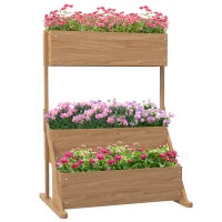 Vaso da giardino su piedi rialzato a tre livelli con inserti per l'irrigazione e feltro di drenaggio in legno per esterno