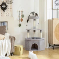 Albero tiragraffi per gatti con palo in sisal, piattaforma e rifugio, 49x49x114cm, Grigio chiaro