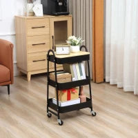 Carrello portaoggetti in acciaio con ruote e 3 ripiani, piano MDF, maniglie, 45L x 31P x 79,4A cm, Nero