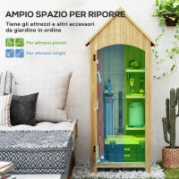 Casetta da Giardino in Legno di Abete con Anta, Armadio da Esterno Porta Attrezzi da Giardino con 3 Mensole e Tetto in Asfalto Impermeabile, 77.5x54.2x179.5cm