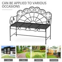 Panchina da Giardino Biposto Stile Classico in Ferro 113 x 56.5 x 90.5cm, Nero