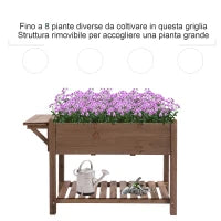 Letto per Orto Rialzato in Legno con Ripiano Pieghevole e Mensola Inferiore, 123x54x80cm