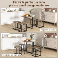 Set 5 Pezzi Sedie Tavolo Sala da Pranzo Moderne in Stile Industriale, Legno e Metallo, Nero e Color Legno