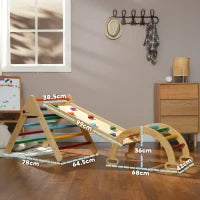 Gioco Arrampicata Bambini con Triangolo e Arco Montessori e Rampa con Pietre in Legno di Pino, 178x64.5x63 cm