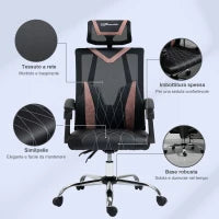Sedia da Ufficio Ergonomica Inclinabile a 130° con Supporto Lombare e Cervicale, 58x62.5x112-120cm