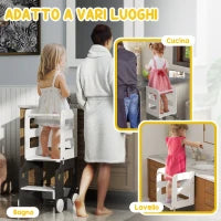 Scala Montessori 4 in 1 per Bambini con 2 Lavagne e Set Tavolo e Sedia, in Legno, 58x46x92 cm, Bianco