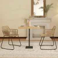 Set 2 Sedie da Pranzo Stile Boho da Interno in Rattan PE con Schienale Basso e Braccioli, Giallo