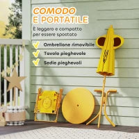 Set da Giardino per Bambini 2-5 Anni con Tavolino Rotondo, 2 Sedie Pieghevoli e un Ombrellone, Giallo