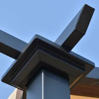 Pergola con Tende Scorrevoli da Giardino 295x245cm, Gazebo a Pergola da Esterno in Metallo Cachi