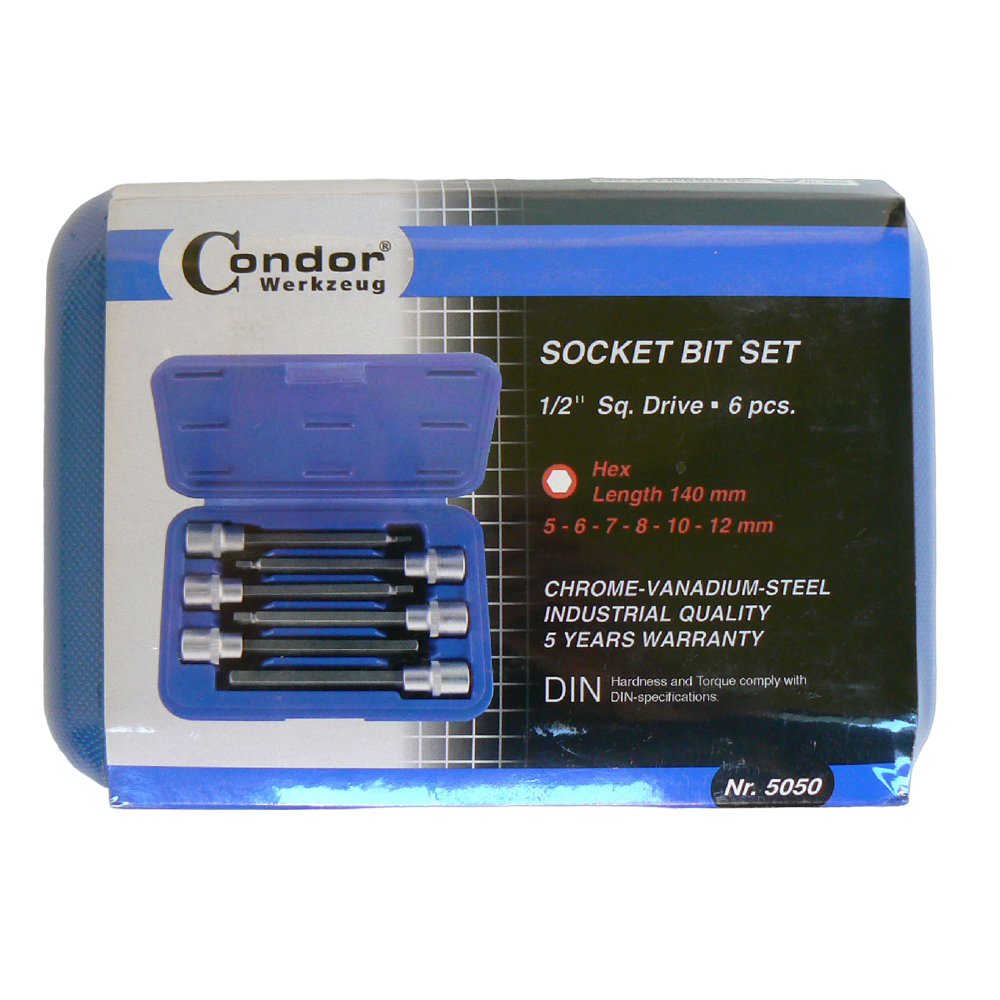 SERIE SET 6pz CHIAVI A BUSSOLA 1/2" BUSSOLE INSERTO ESAGONALE PROLUNGATE CONDOR 5050