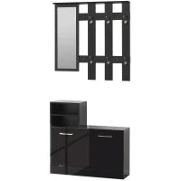 Set Appendi Abiti da Ingresso con Specchio e Scarpiera per 8 Paia di Scarpe, Nero Lucido