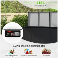 Baule da Giardino in Rattan PE con Ruote e Maniglia Laterale, 121x57x67cm, Nero