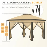 Gazebo Pieghevole 3.3x3.3 m con Zanzariera, Doppio Tettuccio e Borsa da Trasporto, Beige